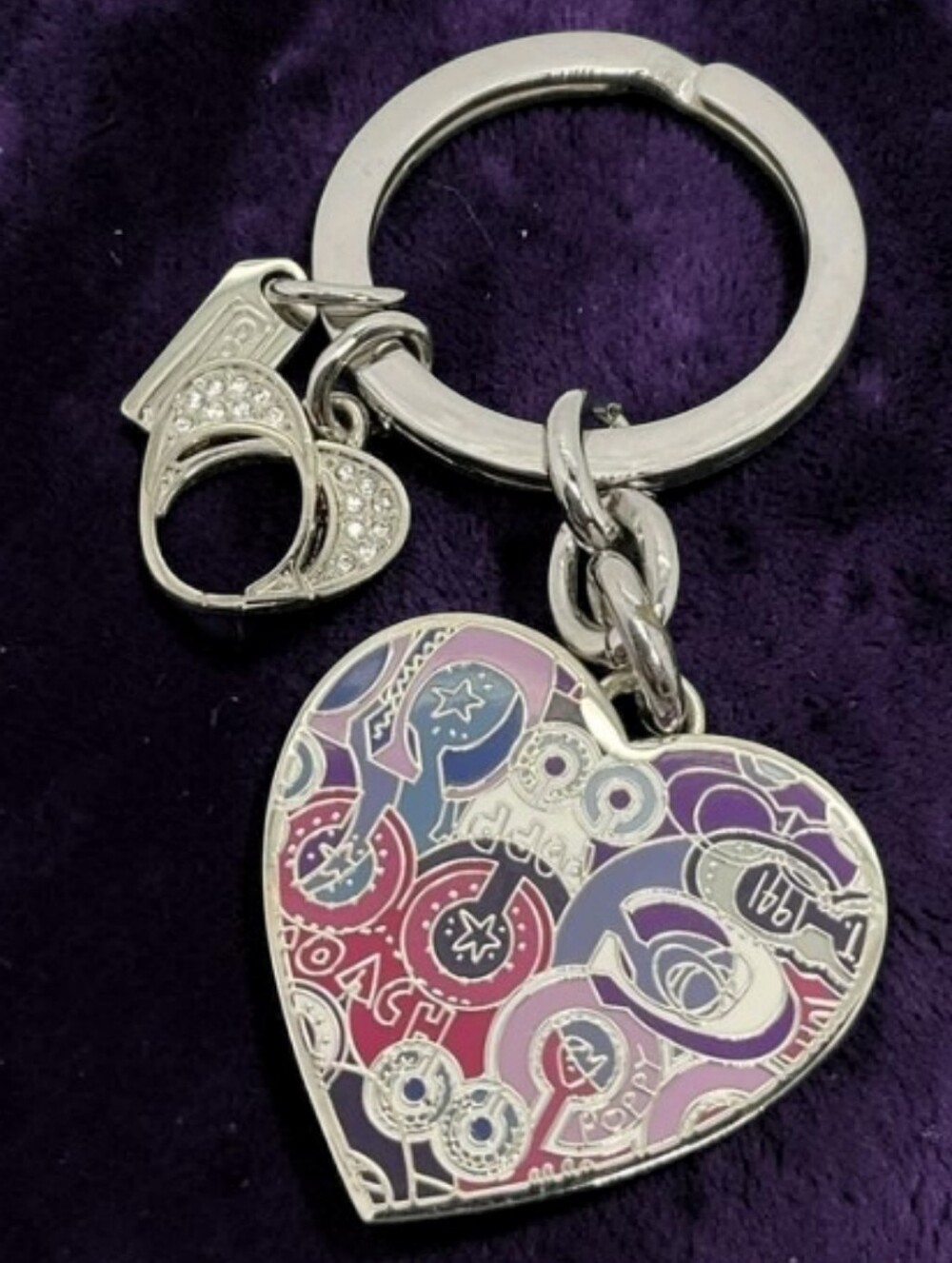 Coach Vintage Poppy Multi Graffiti Enamel Heart Keychain - Picture 2 of 3